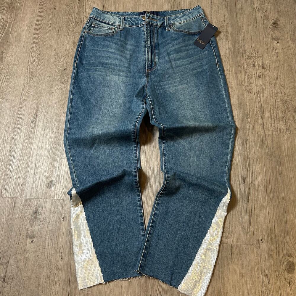 Rachel by Rachel Roy Womens Size 30 Jeans Slim High Rise Cropped Sequined NEW
